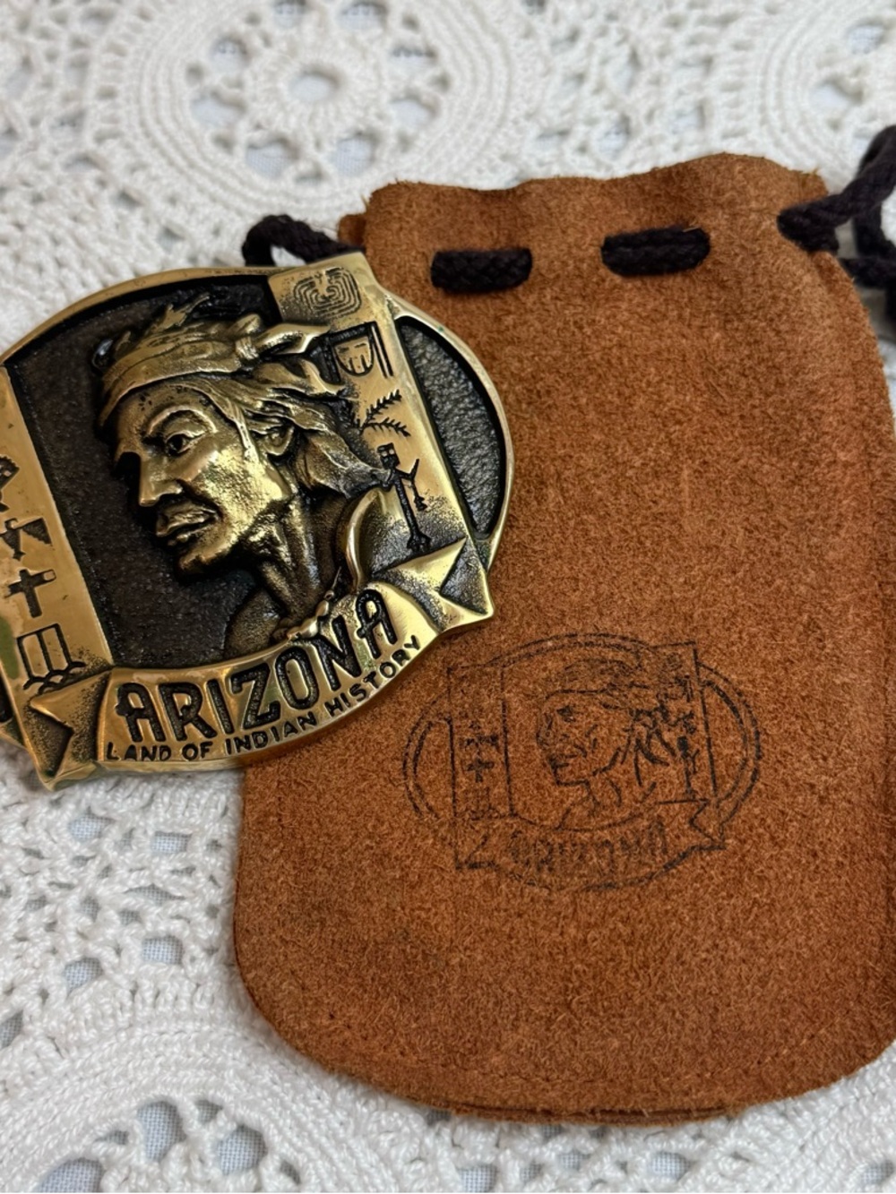 Vintage Solid Brass Belt Buckle Arizona Land of Indian History Serial # GK-2718